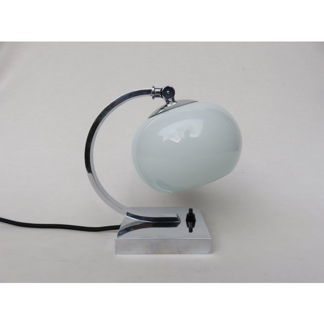 Small Vintage Art Deco Chrome-Plated Table Lamp with a White Glass Diffuser For Sale - Image 14 of 14