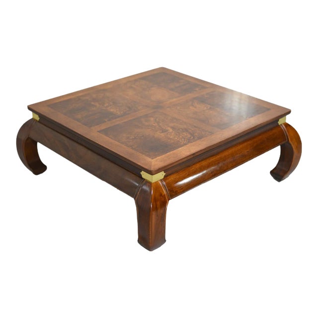 Mid Century Chinoiserie Ming Burl Wood Coffee Table For Sale