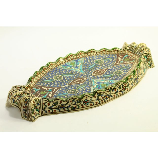 Mediterranean 19th Century Iznik Type Pottery Qajar Polychrome Earthenware Sherbet Serving Tray For Sale - Image 3 of 12