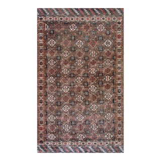 Special Auburn Brown Ground Color With Multicolor Diamond Pattern Geometric Design Antique Central Asian Chodor Turkmen Rug For Sale