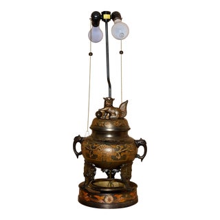 1960s Marbro Censer Lamp Ornate Foo Dogs and Elephant Handles Sculpture Table Lamp For Sale