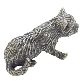 Vintage Italian Sweet Kitten Miniature Figurine in Silver 800, 1970s For Sale