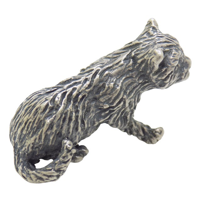 Vintage Italian Sweet Kitten Miniature Figurine in Silver 800, 1970s For Sale