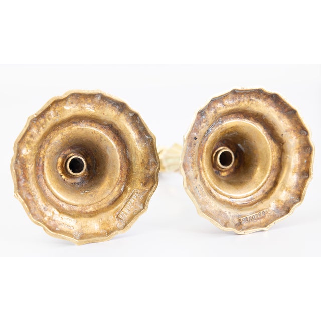 Brass Antique Art Nouveau English Brass Candlesticks - A Pair For Sale - Image 8 of 10