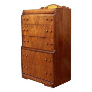 Early 20th Century Art Deco Waterfall Highboy Dresser For Sale
