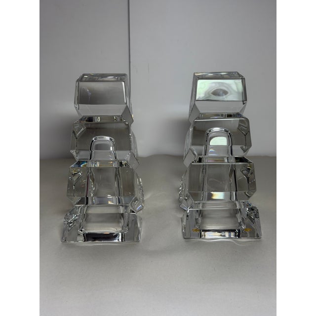 Vintage Miller Rogaska Crystal Geometric Bookends – Pair For Sale - Image 4 of 9