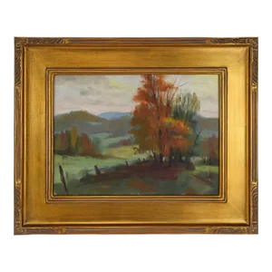 Vintage American Impressionist Fall Landscape Painting by Harry Bartonit
