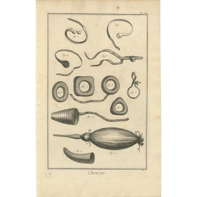Hollywood Regency Antonio Baratti, Truss Springs and Bladder Syringe, Diderot Chirurgie Plate Vii, 1772, Engraving For Sale - Image 3 of 8