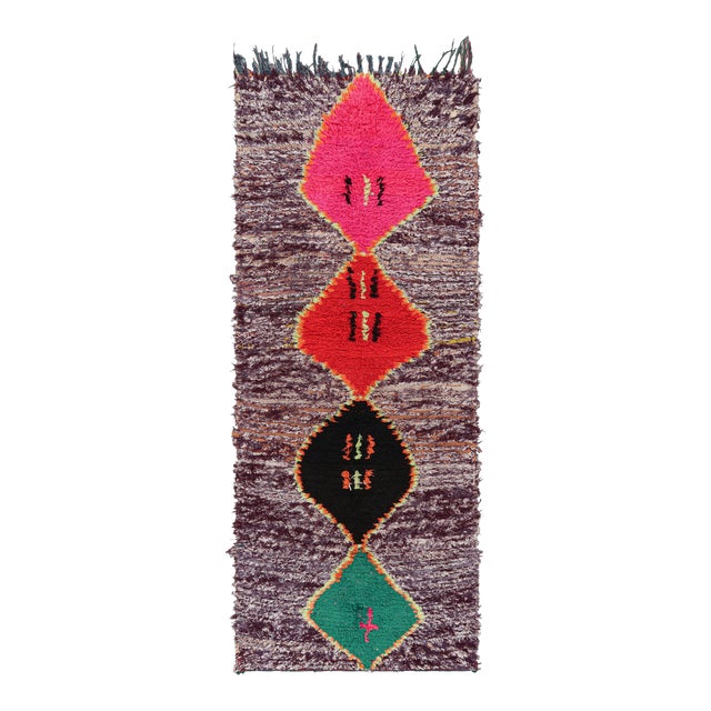 Vintage Moroccan Runner Rug in Mauve With Diamond Medallions, From Rug & Kilim For Sale