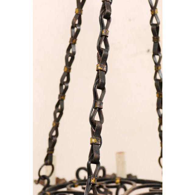 Metal Mid 20th Century French Black Iron With Gold Oval Chandelier For Sale - Image 7 of 12