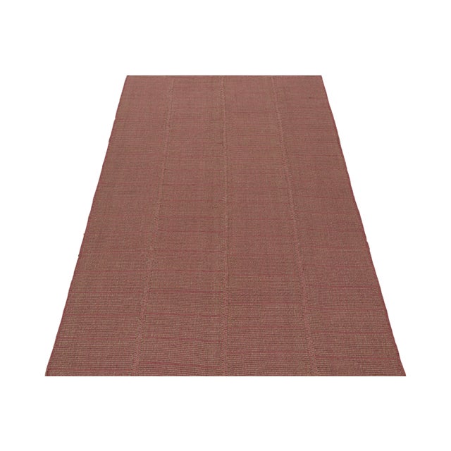 Modern Rug & Kilim’s Modern Kilim Rug With Textural Stripes in Pink With Beige Accents For Sale - Image 3 of 7