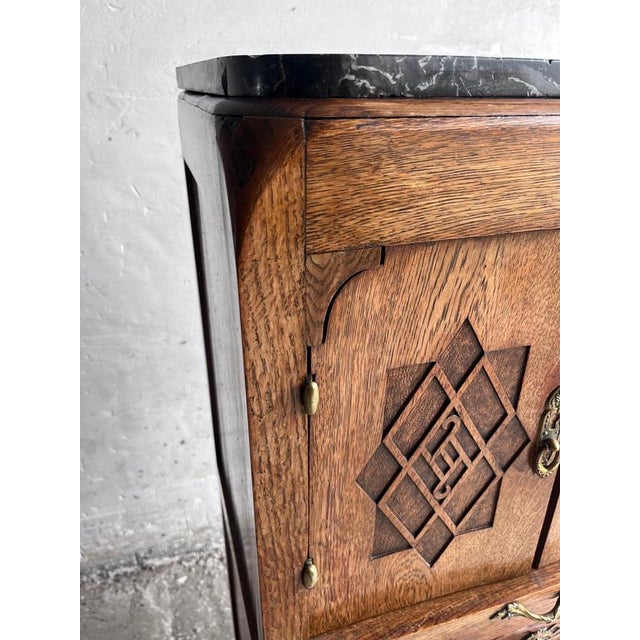 Art Deco French Oak Cabinet with Marble Top, 1930 For Sale - Image 8 of 14
