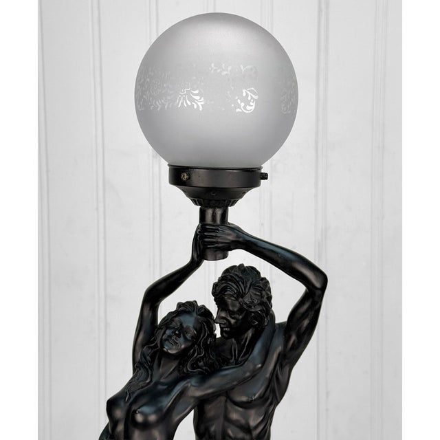 1980s Vintage Art Deco Nude Women & Man Romance Figural Table Lamp For Sale - Image 5 of 10