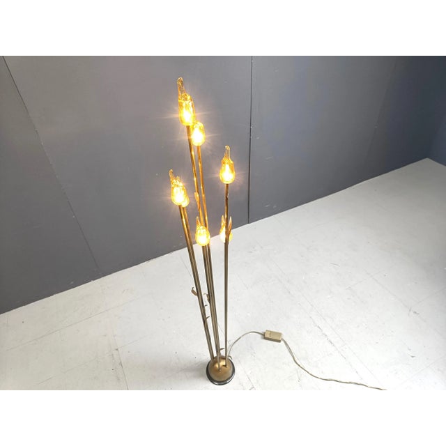 Murano Glass Leaf Floor Lamp, 1980s, in Flawless conditions. Designed 1980 to 1989 Up to 250V (Europe/UK Standard).The...