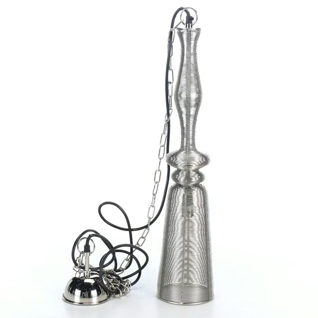 Contemporary Three Sarreid Ltd. Contemporary Silver Brushed Wire Pendant Lights For Sale - Image 3 of 8