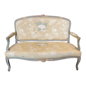 Painted Wood French Louis XV Style Loveseat With Silk Upholstery