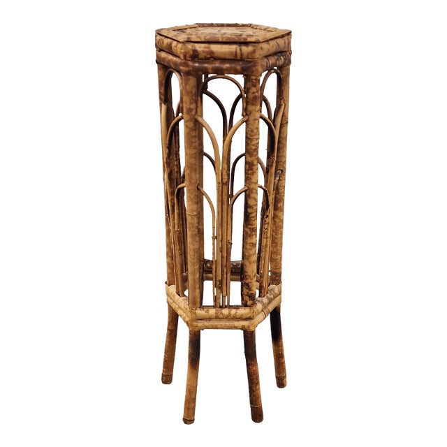 Vintage Mid-Century Bamboo Tortoise Shell Plant Stand For Sale
