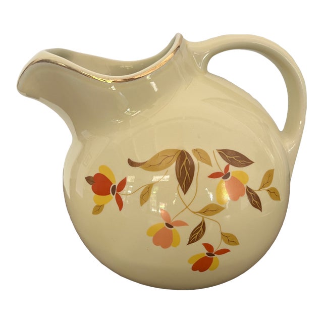 Vintage Hall China Jewel Tea Autumn Leaf Large Ceramic Pitcher Water Jug Circa 1940 For Sale