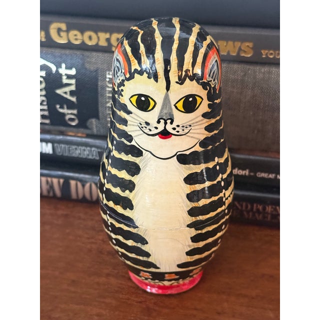 Hand-Painted Folk Art Cat and Mouse Nesting Dolls - Set of 5 For Sale - Image 10 of 11