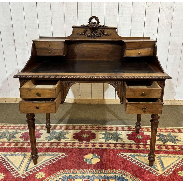Antique Louis XVI Style Desk in Walnut with Leather Top, 1800s For Sale - Image 16 of 18