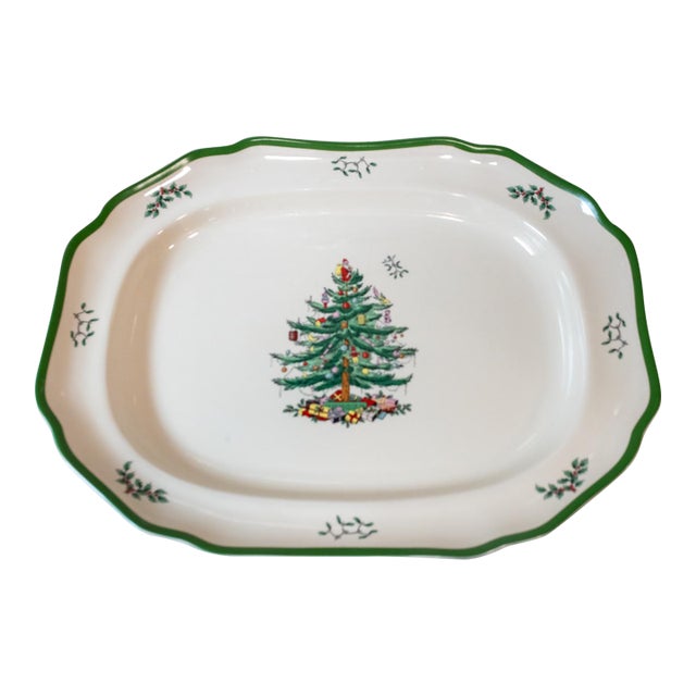 1990s Spode England Christmas Tree Dinner Platter Holiday Dinnerware For Sale