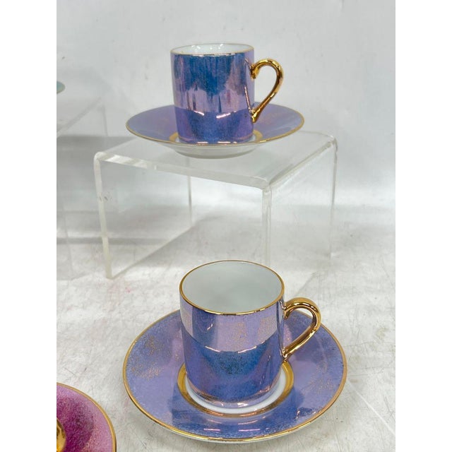 Pottery Barn Rare Complete 1990s Pottery Barn Japanese Iridescent Demitasse Set — 16 Pieces For Sale - Image 4 of 11