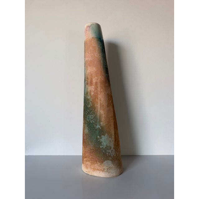 1980s Vintage Tony Evans Raku Studio Pottery Tall Vase For Sale - Image 9 of 12