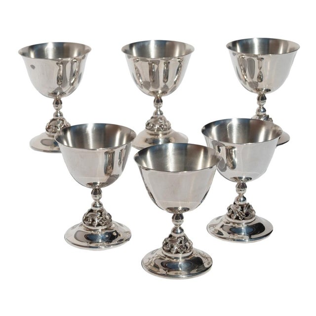 1950s Set of Six Mid Century Modern Alphonse La Paglia Sterling Silver Wine Goblets For Sale - Image 13 of 15