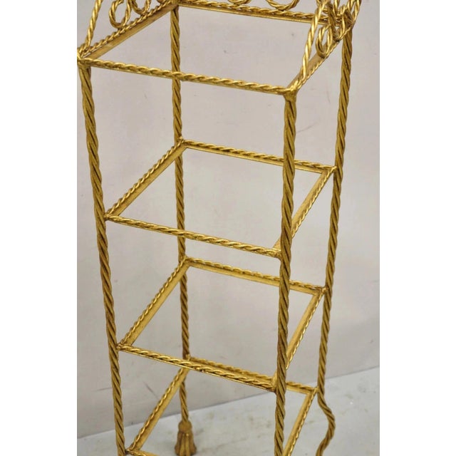 Mid 20th Century Italian Hollywood Regency Rope Tassel Gold 4 Tier Iron Etagere Shelf - A Pair For Sale - Image 9 of 10