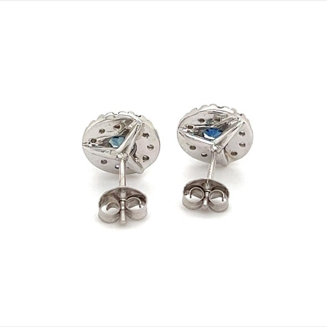 Traditional Natural Sapphire Diamond Stud Earrings 14k Gold 1.09 TCW Certified For Sale - Image 3 of 10