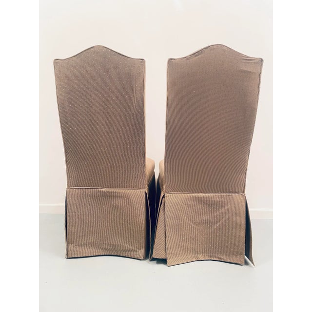 Upholstered Solid Back Parsons dinner Chair In Sand Color with Skirts, Set of 2. Custom Made. Chair Ht: 42 3/8” (107.6cm)...