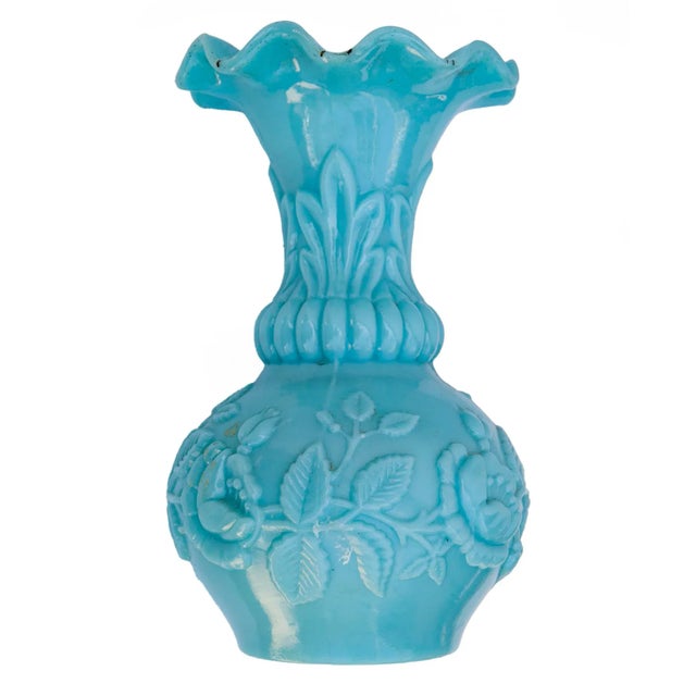 Mid 20th Century Antique Blue Opaline Glass Vase For Sale - Image 5 of 6