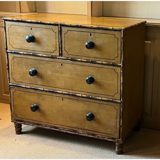 Antique 19th Century Regency Carved and Painted Faux Bamboo Chest of Drawers, England Circa 1830 For Sale In New York - Image 6 of 18