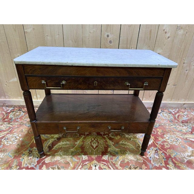 Louis XVI Style Mahogany and Marble Side Table For Sale - Image 3 of 8