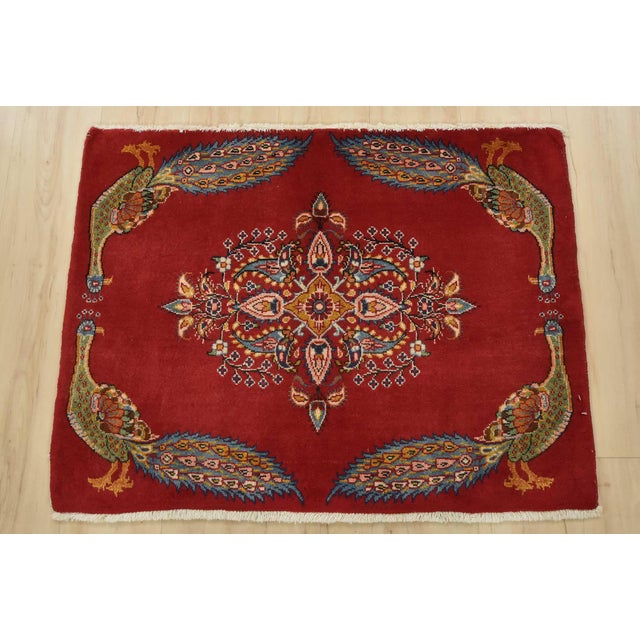 Farmhouse Kashan Rug 2’5” X 3’2” Red Wool Traditional Hand-Knotted Oriental Carpet For Sale - Image 3 of 7