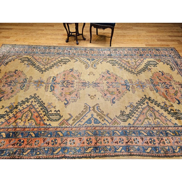 Vintage Turkish Oushak Rug, Hand-Knotted Wool, Pale Yellow, 1900s, 7' x 12' For Sale - Image 9 of 18
