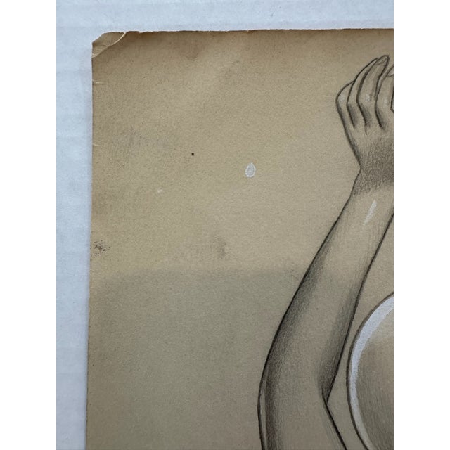 1940s Original Signed Graphite Illustration of Art Deco Swimmer in Water, 14 X 10 In. For Sale - Image 4 of 6