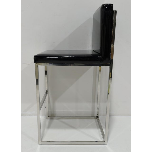 Set of Six Bar Stools in Black Patent Leather With Chrome Frames For Sale In Dallas - Image 6 of 7