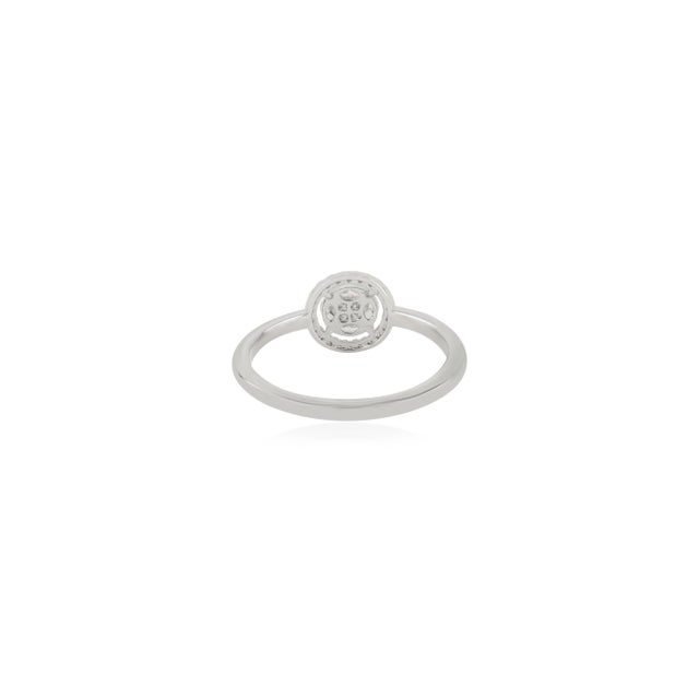 White Halo Set Natural Diamond 14k Gold Modernist Proposal Ring Size 5 For Sale - Image 8 of 12