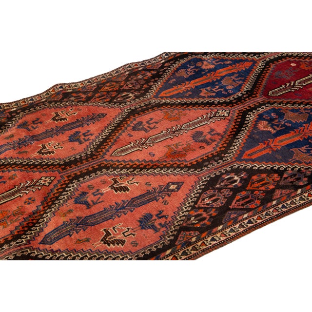 Textile Handmade Vintage Persian Shiraz Scatter Wool Rug in Terracotta Color For Sale - Image 7 of 9