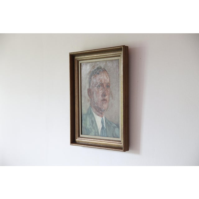 A beautiful impressionist portrait in oil on panel from the 1950s of a dignified young man. The painting, including the...