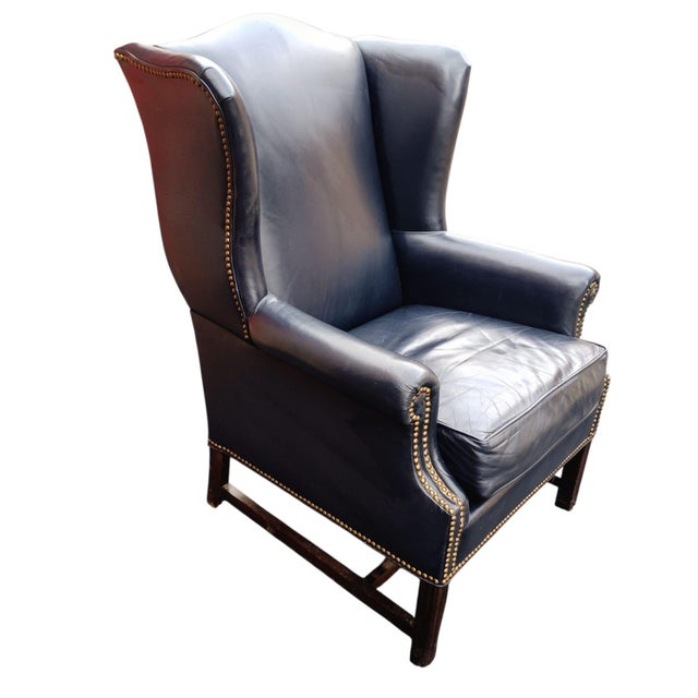 Wood Vintage Executive Wingback Armchair by the Renowned Artisans at Yorkshire Leather of Hickory, North Carolina. For Sale - Image 7 of 8