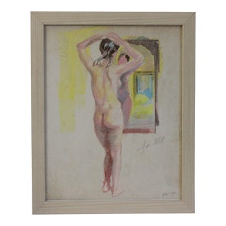1974 "Model and Mirror" Oil Pastel Drawing by John Elliot, Listed Artist For Sale