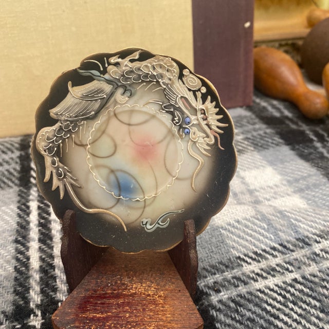 Gray Asian Vase, Plate, and Tea Pot Nicknacks - Set of 2 For Sale - Image 8 of 11