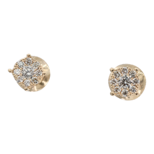 14k (585) Yellow Gold Round Cut Natural Diamond Cluster Stud Earrings - Set of 2