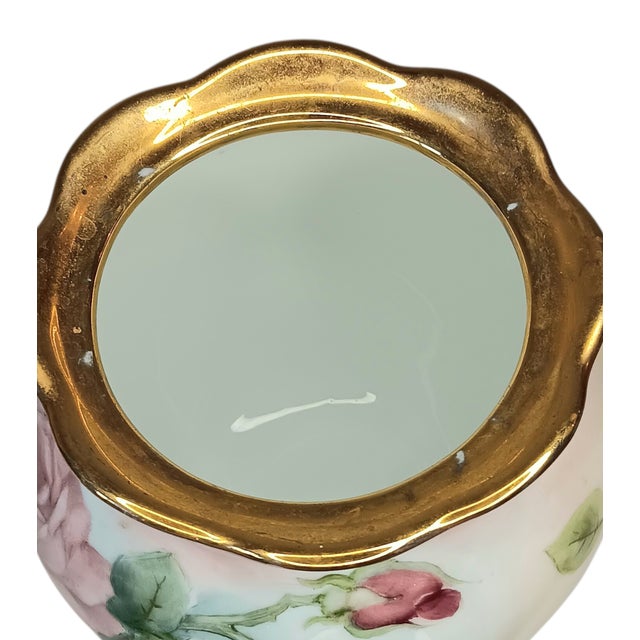 VTG Floral Handpainted Porcelain Jardiniere Rose Bowl Vase Gold Three Footed 5" For Sale - Image 9 of 17