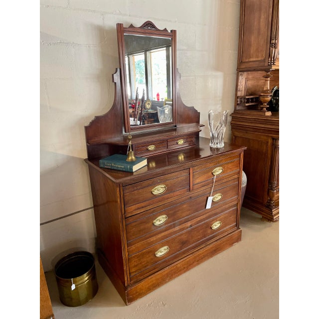 Antique Edwardian mahogany dressing chest with six drawers and a mirror. Very good antique condition with a beautiful...