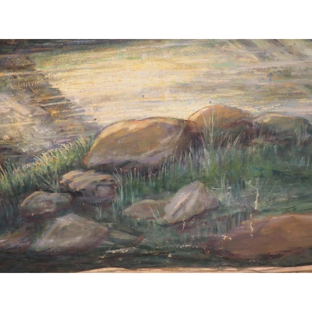French Large French Landscape Painting of a Hunter and Hillside Village, Signed and Dated 1962 For Sale - Image 3 of 12
