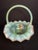 Green Vintage Fenton Green Opalescent Carnival Hobnail Glass Basket Ruffled Iridescent 10" For Sale - Image 8 of 16
