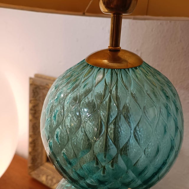 Blue Murano Glass Sphere Table Lamps, 1980s, Set of 2 For Sale - Image 4 of 6